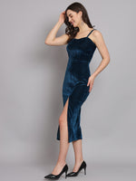 Maxi Sleeveless Velvet Square Neck Bodycon Dress Peacock Blue