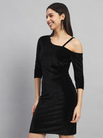 Velvet One Cold Shoulder Bodycon Party Dress Black