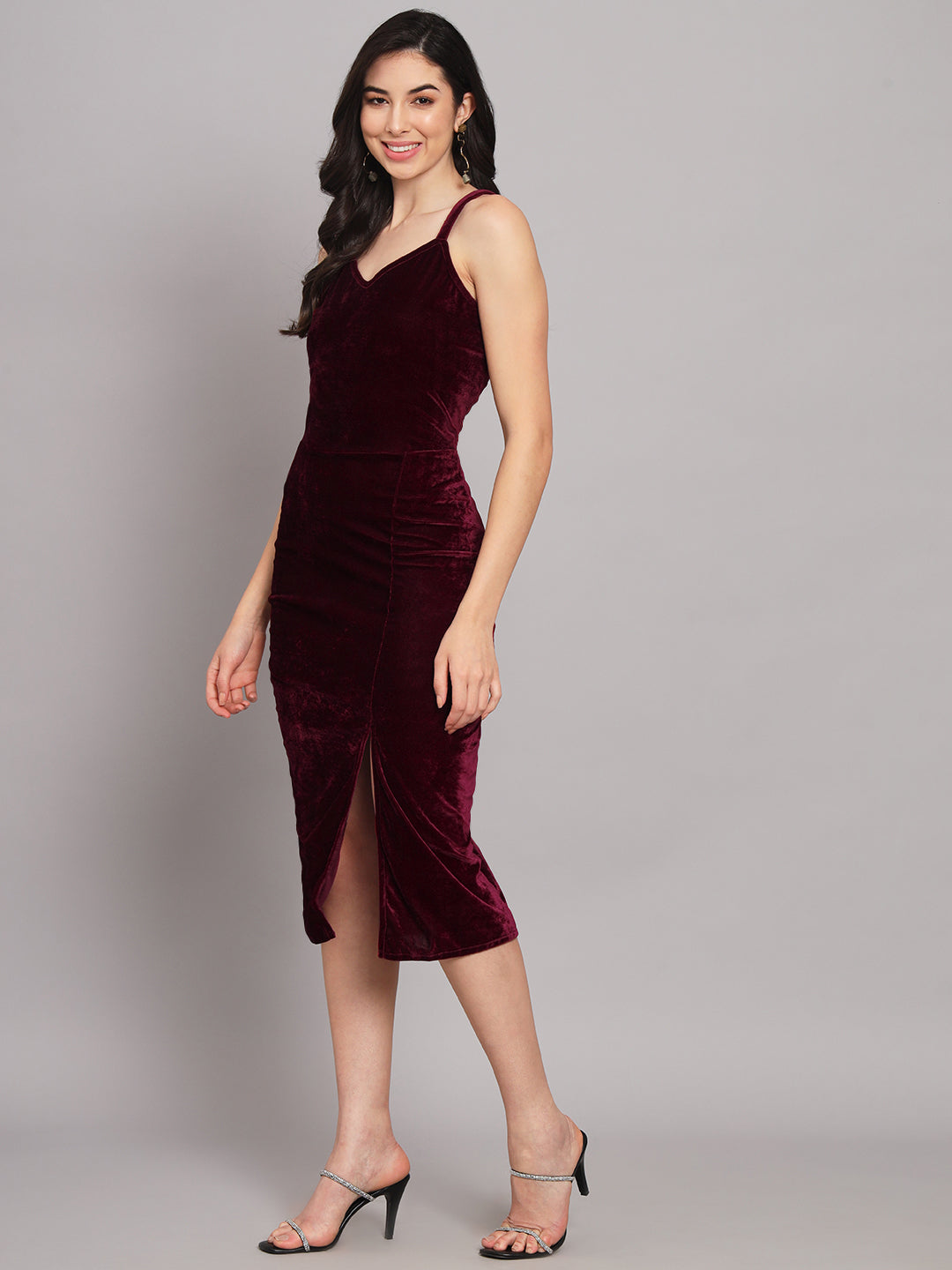 Flattering Cut Sleeveless Bodycon Party Dress Wine