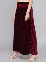 Women Velvet Wide Leg Palazzos Wine