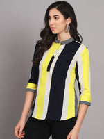 Mandarin Collar Multicolor Striped Crepe Tops