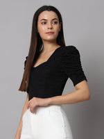 Lycra Party Puff Sleeves Readymade Blouse Top Black