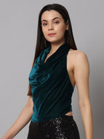 Halter Neck Top Velvet Sleeveless Party Outfit Rama Green