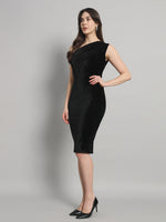 Back Slit Bodycon Party Dress One Shoulder Black