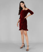 One Shoulder Bodycon Half sleeves Party Dress Maroon