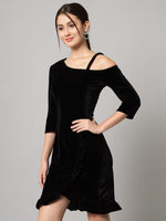 One Shoulder Bodycon Half sleeves Party Dress Black