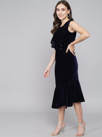 A-Line Ruffle Bottom Sleeveless Party Dress Navy Blue