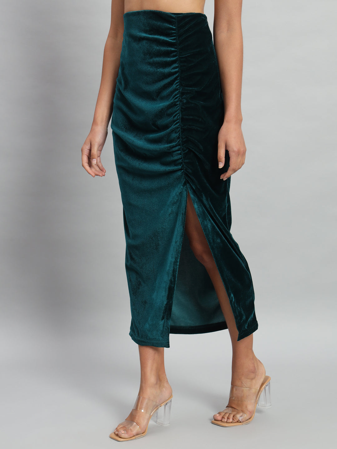 Ankle Length Long Ruched Party Skirt Rama Green