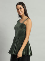 Solid One Shoulder Velvet Peplum Top