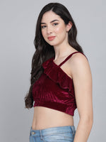 One Off Shoulder Ruffle Styling Blouse Tops Maroon