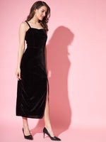 Maxi Sleeveless Velvet Square Neck Bodycon Dress Midnight Black