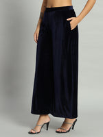 Wide Bottoms Stylish Palazzo Pants Party Trousers Navy Blue