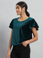 Short Sleeves Ruffles Stylish Party Top Maroon