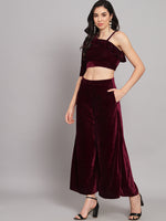 One Sleeve Crop Top with Palazzo Party Co-Ord Set Wine