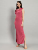 Lycra Cowl Neck Bodycon Maxi Sleeveless Party Dress Scarlet Red