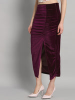 Ankle Length Long Ruched Party Skirt Wine