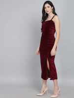 Maxi Sleeveless Velvet Square Neck Bodycon Dress Sporty Maroon