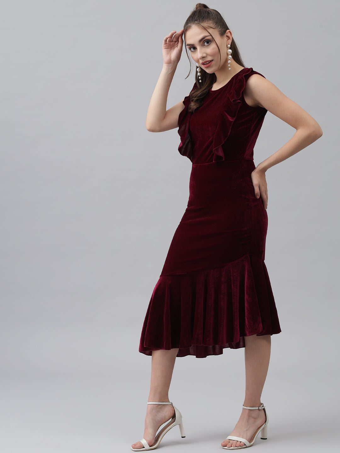 A-Line Ruffle Bottom Sleeveless Party Dress Wine