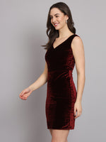 Sleeveless Velvet Bodycon Party Dress Maroon