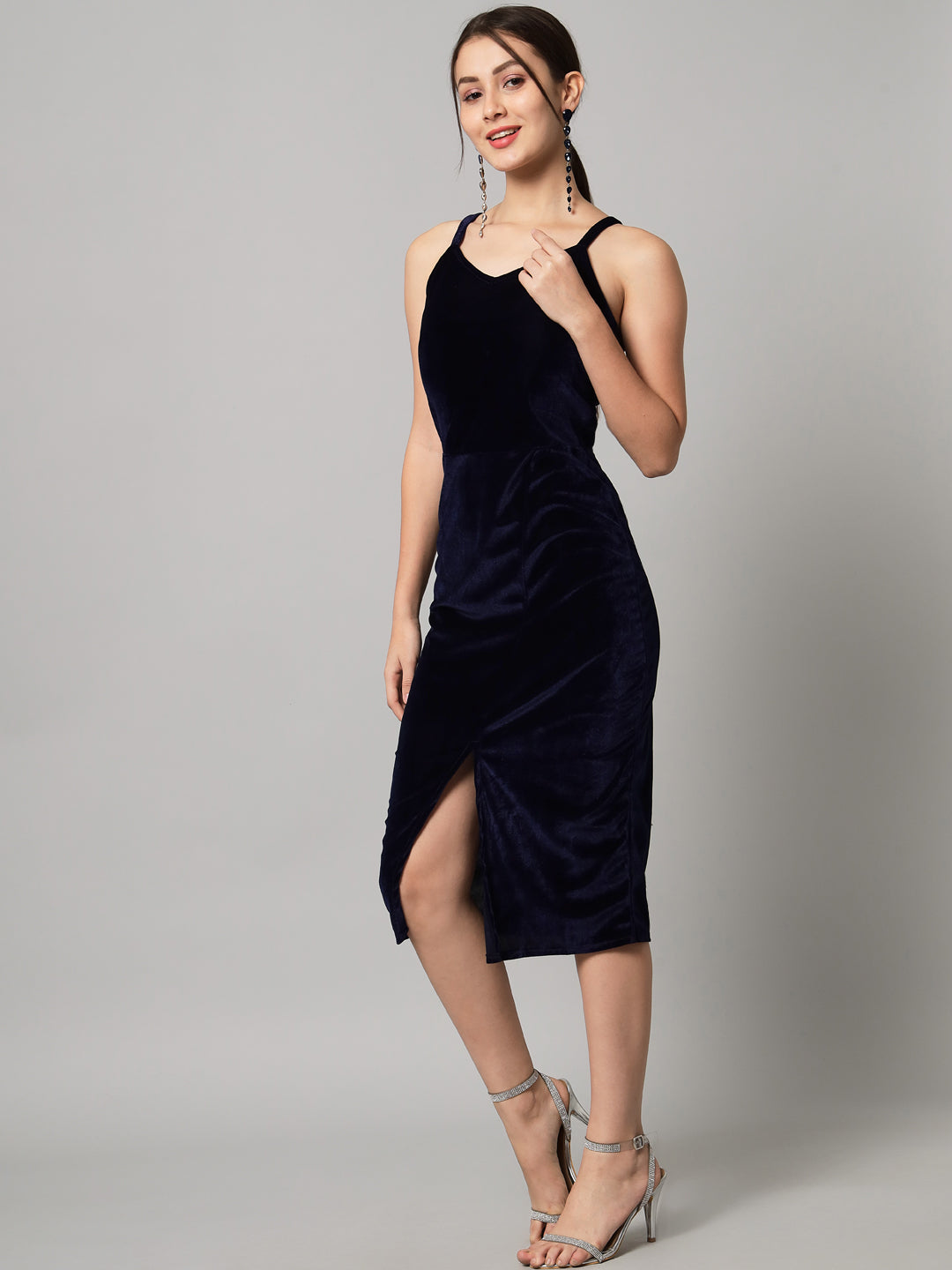 Flattering Cut Sleeveless Bodycon Party Dress Navy Blue