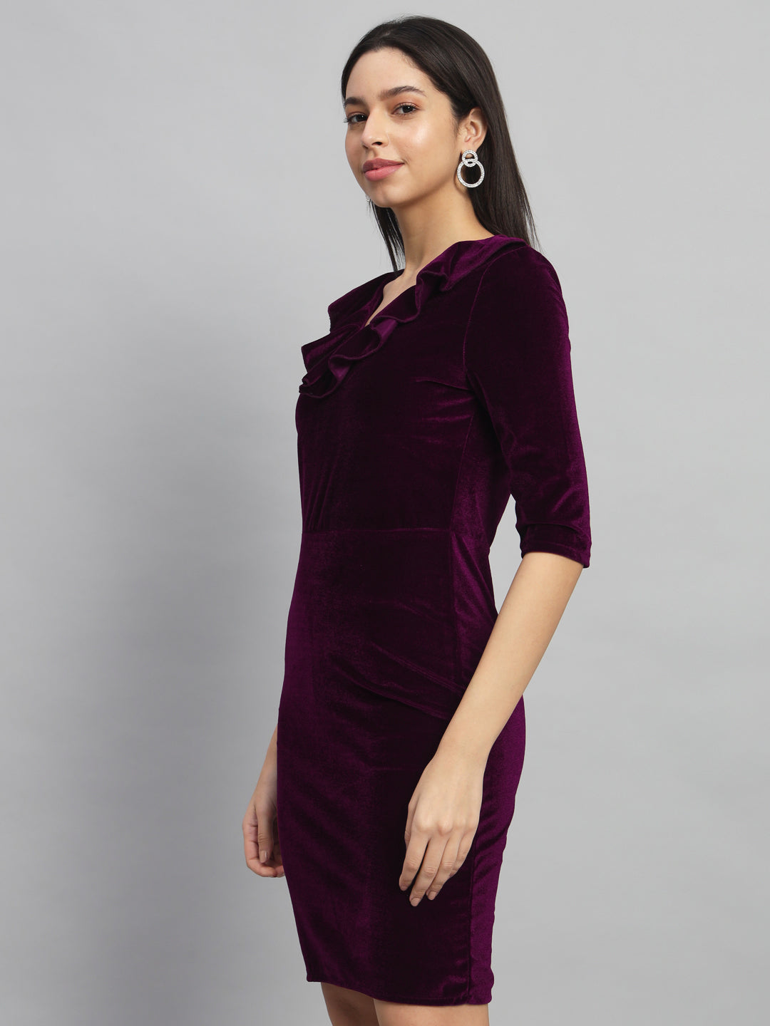 Half Sleeves Above Knee Party Dress Wine