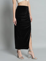 Ankle Length Long Ruched Party Skirt Black