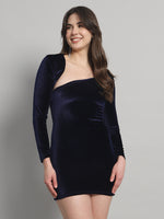 Asymmetrical Neckline & Detachable Sleeve Design Velvet Co-Ord Dress