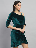 One Shoulder Bodycon Half sleeves Party Dress Rama Green