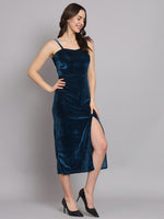 Maxi Sleeveless Velvet Square Neck Bodycon Dress Peacock Blue