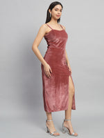 Maxi Sleeveless Velvet Square Neck Bodycon Dress Dark Peach