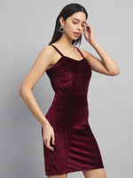 Shoulder Strap Sleeveless Bodycon Party Dress Sporty Maroon