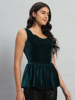 Waistline Ruffle Sleeveless Party Top Rama Green