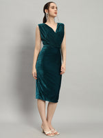 Deep V-Neck Shiny Velvet Sleeveless Party Dress Rama Green