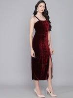 Maxi Sleeveless Velvet Square Neck Bodycon Dress Sporty Maroon