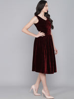 A-Line Velvet V-Neck Tops Sleeveless Party Dress Maroon