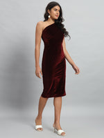 Back Slit Bodycon Party Dress One Shoulder Sporty Maroon