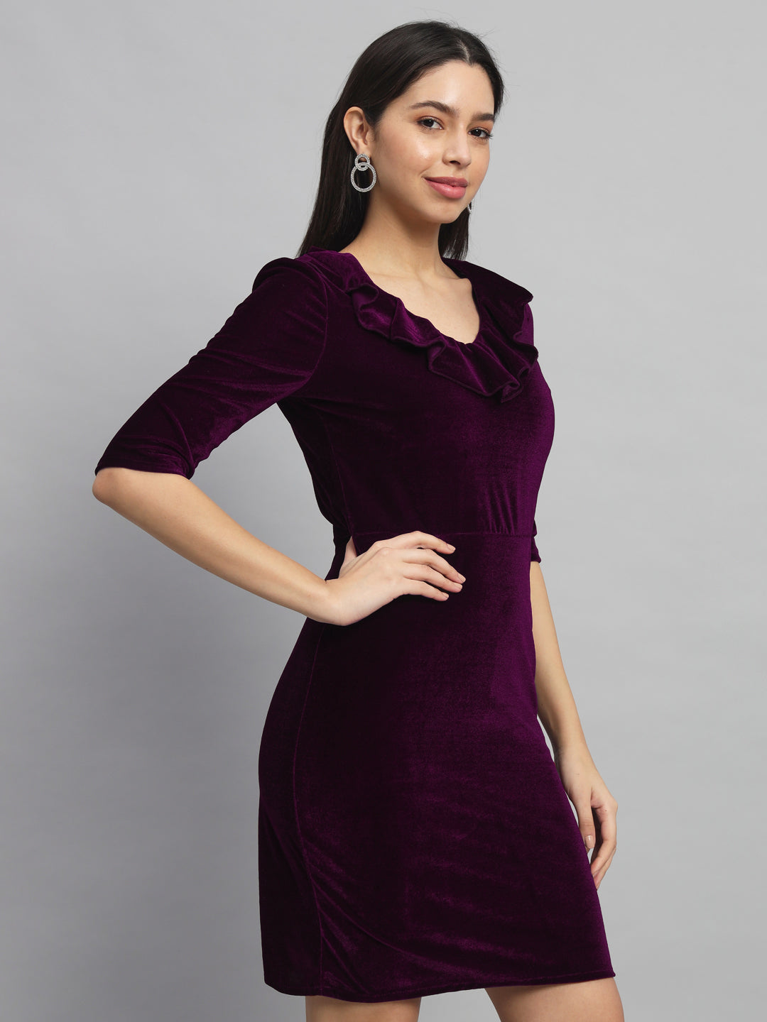 Half Sleeves Above Knee Party Dress Wine