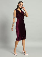 Deep V-Neck Sleeveless Bodycon Party Dress Wine