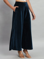 Women Velvet Wide Leg Palazzos Peacock Blue