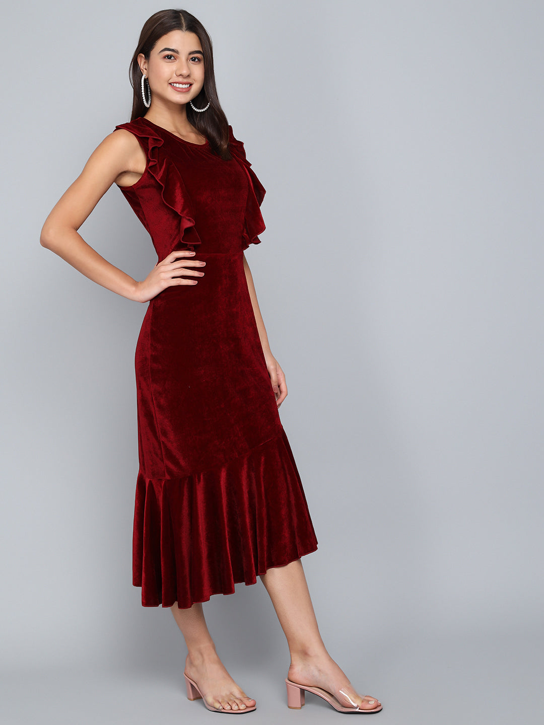 A-Line Ruffle Bottom Sleeveless Party Dress Sporty Maroon