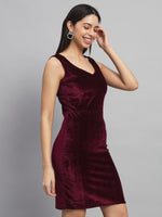 Sleeveless Velvet Bodycon Party Dress Sporty Maroon