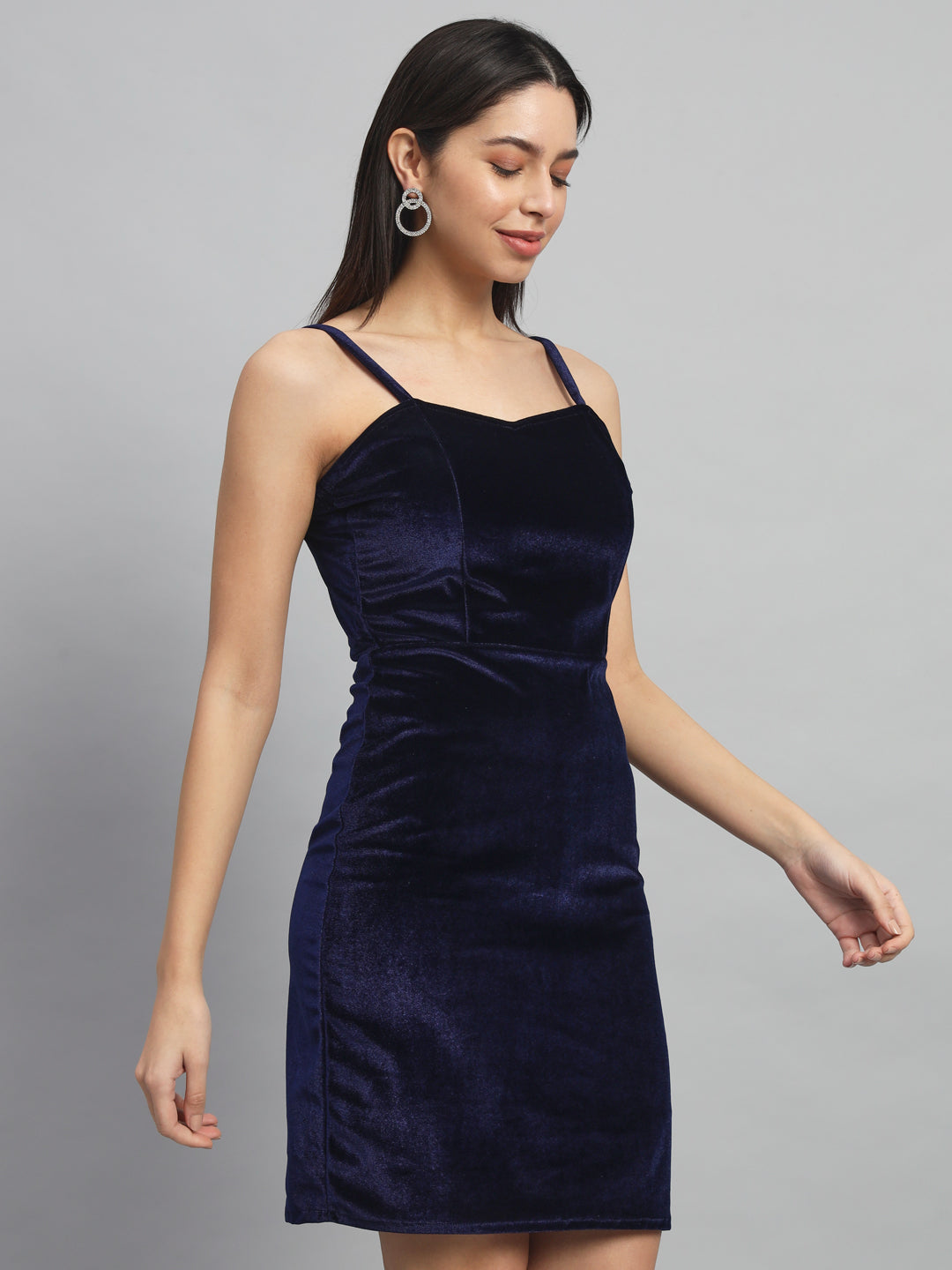 Shoulder Strap Sleeveless Bodycon Party Dress Navy Blue