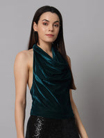 Halter Neck Top Velvet Sleeveless Party Outfit Black