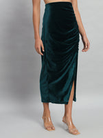 Ankle Length Long Ruched Party Skirt Maroon