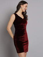 Sleeveless Velvet Bodycon Party Dress Maroon