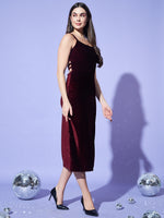 Vaararo Velvet Sleeveless Maxi Dress for Women | Front Cut-Out and Strappy Back Detailing