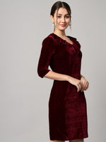 Half Sleeves Above Knee Party Dress Maroon