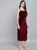 Maxi Sleeveless Velvet Square Neck Bodycon Dress Sporty Maroon