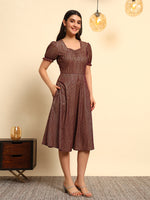Plum Gold Shimmer Fit & Flare Midi Dress