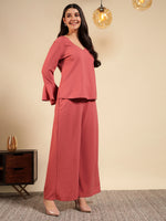 Flared Sleeve Top & Wide-Leg Pants Co-ord Set